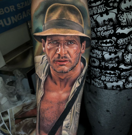 Tibor Szalai Tattoo Portrait Indiana Jones